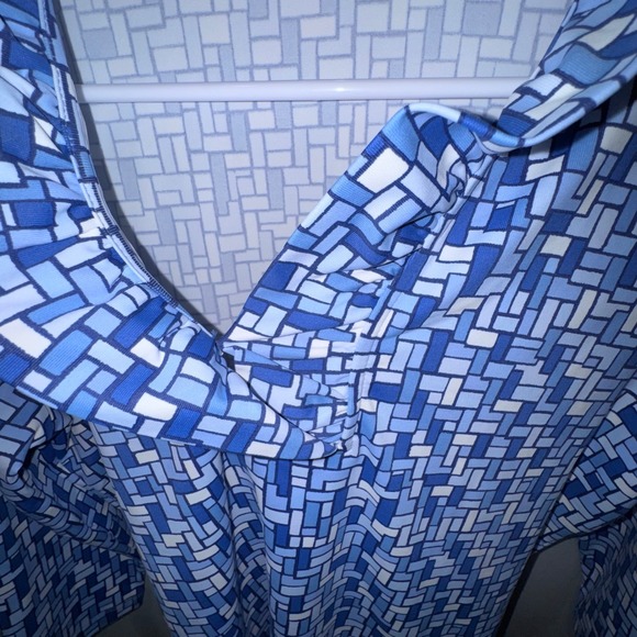 J McLaughlin Women Durham Blue Geometric Print Cowl Neck 3/4 Sleeve Top Sz M - Picture 10 of 11